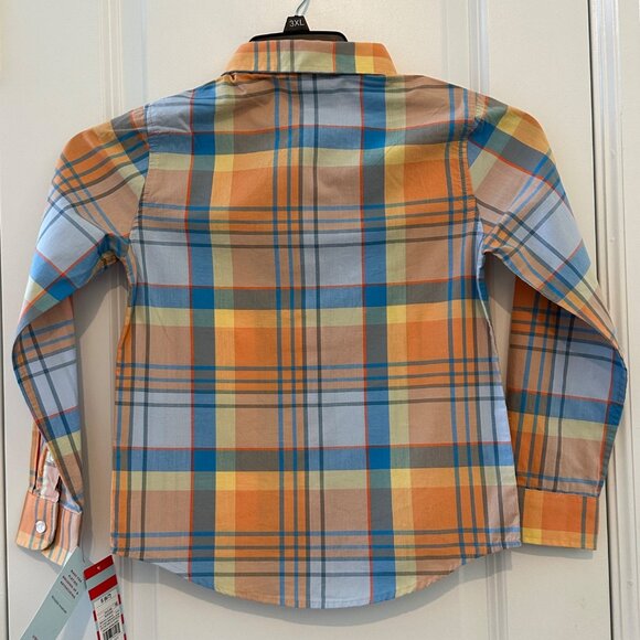 Boys Cat & Jack Orange & Blue Plaid Button-Up Stretch Shirt Size S (6/7) 100% Co - Picture 2 of 6
